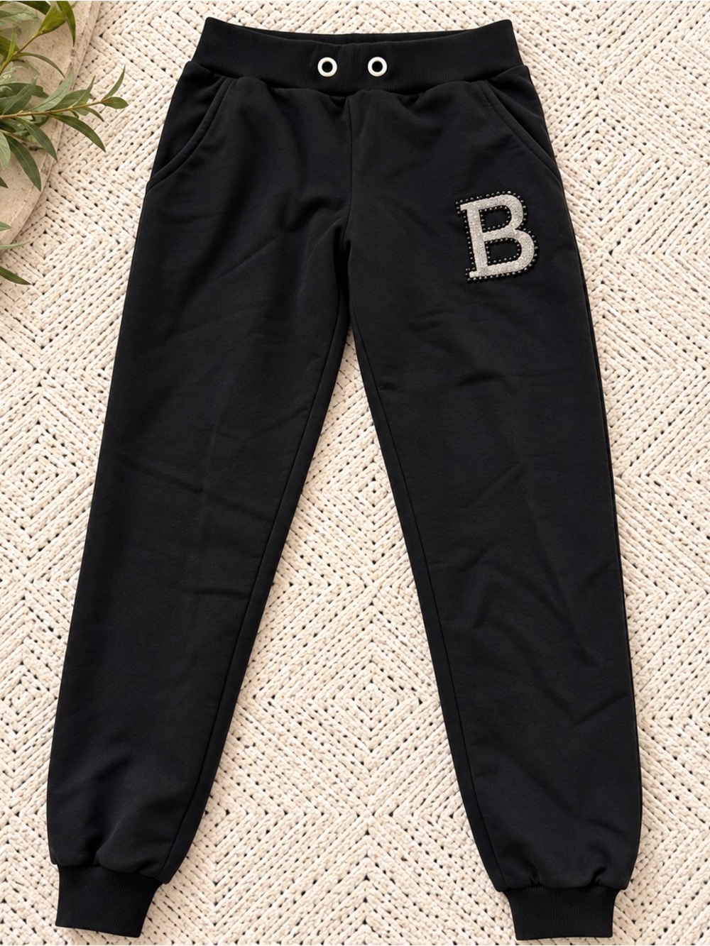 Balmain Black Joggers with Silver 'B' Embellishment